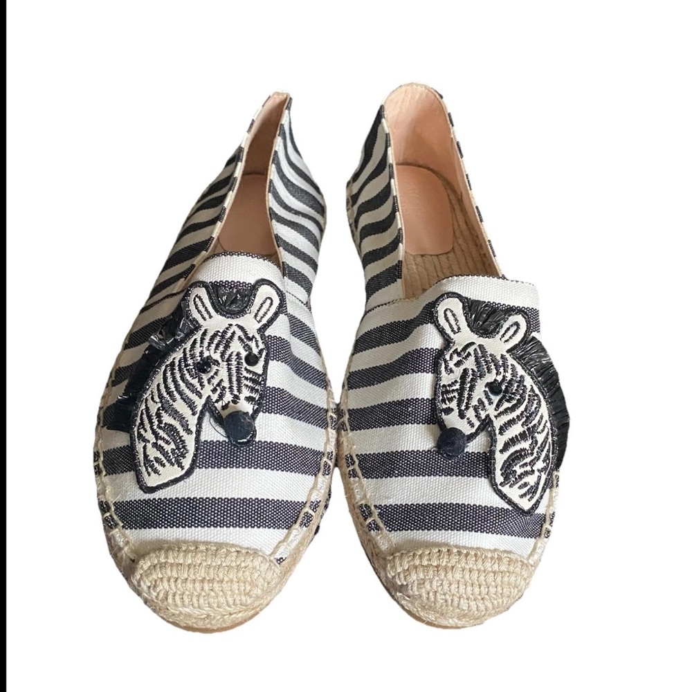 Kate Spade Espadrilles Garden Zebra Flats Black & White Canvas Stripes Sz 8